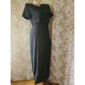 80's Vintage RJ & CO Women’s Long Dress BLACK FORMAL GOWN Long Leg Slit 8P